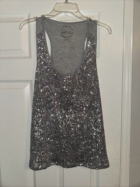 INC International Concepts Silver Sequin Tank Top